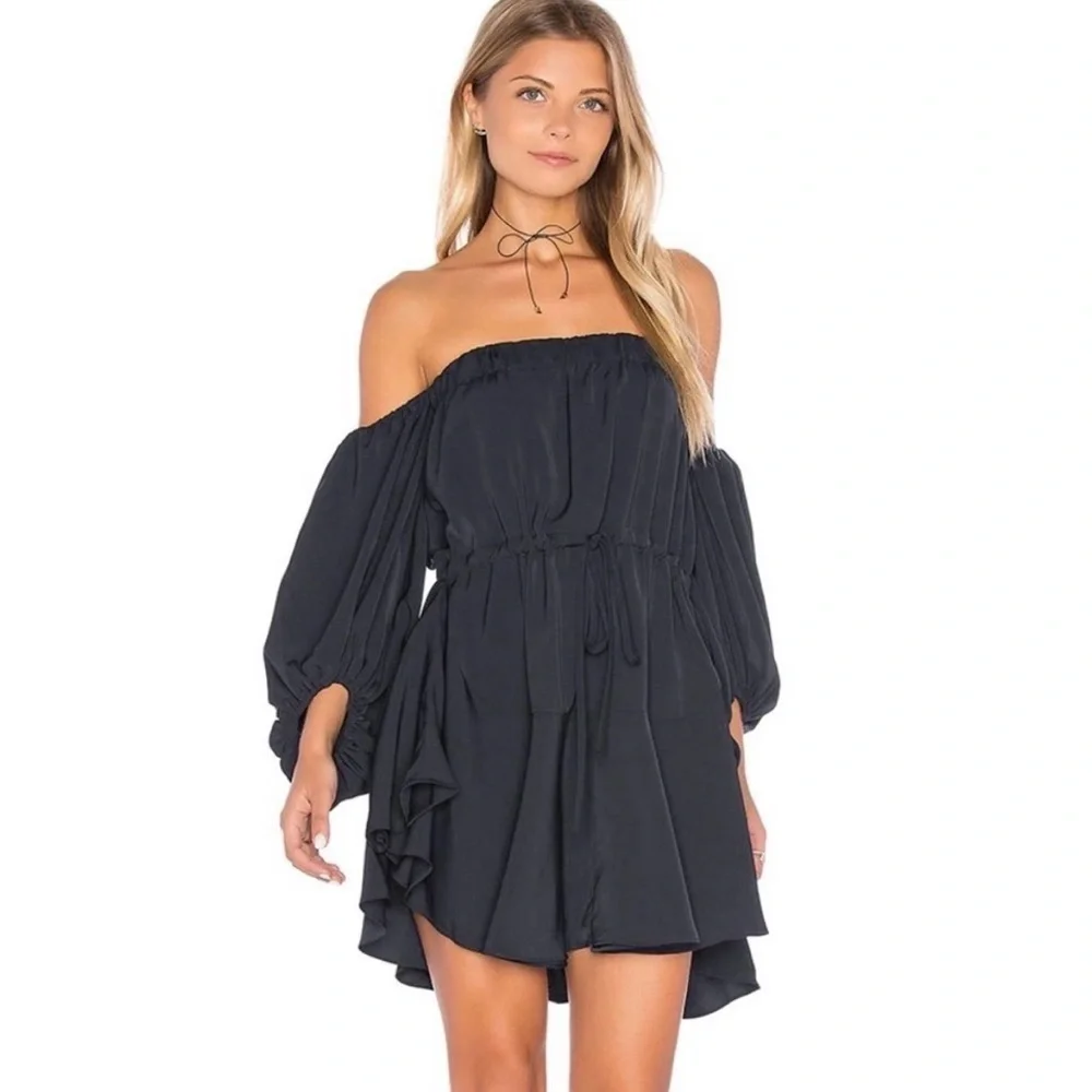 Shona Joy Core Off the Shoulder Black Ruffle Mini Dress Size 10